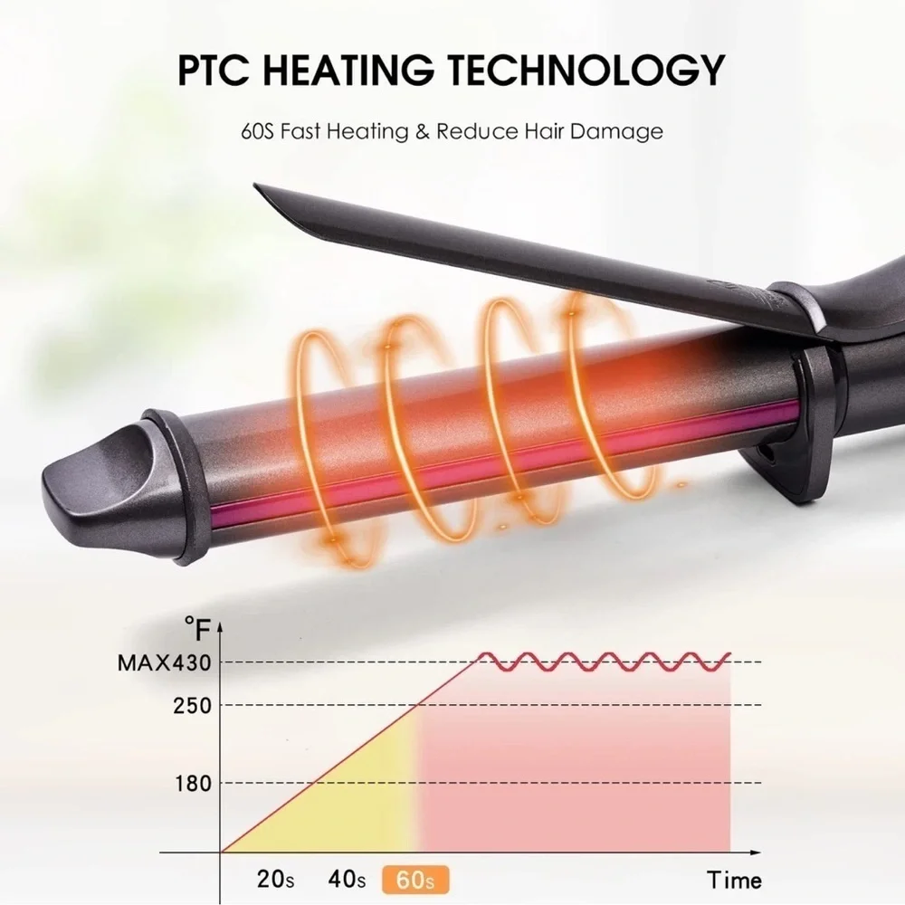 Nycoba 1-1/4” Ceramic Coated Curling Iron 6 Temperature Settings #MA1